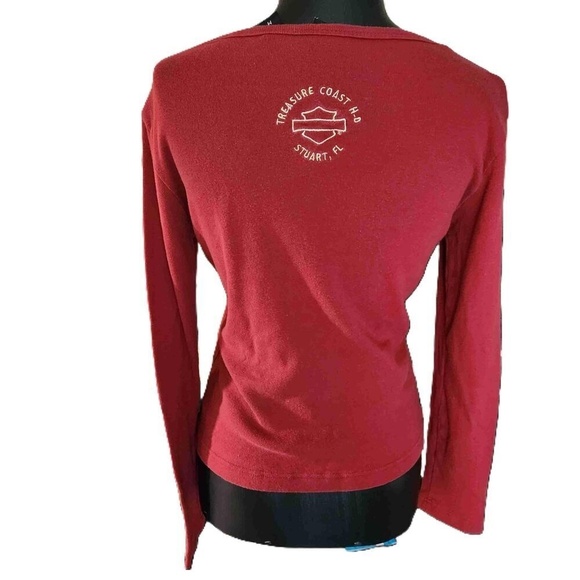 Harley Davidson Womens Red Embroidered Logo Cardigan Shirt Sweater Blouse Size M - Picture 5 of 6